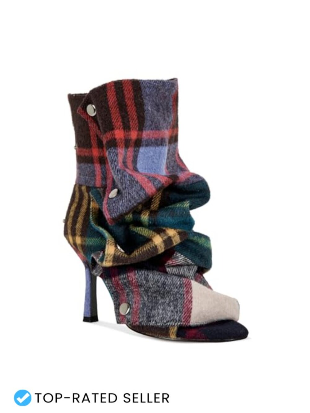 Women's Open Toe Stiletto High Heel Ankle Boots Plaid Suede Fabric